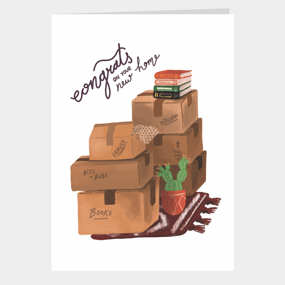Illustrated Moving Boxes New Home Card