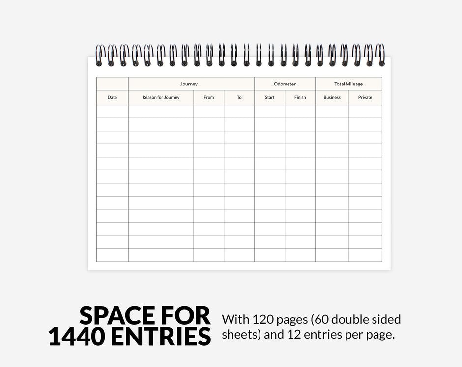 Business mileage log book log pages