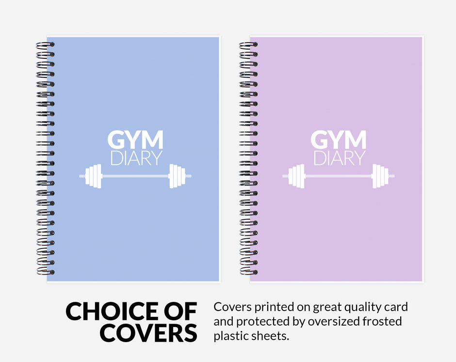 Gender neutral, male, man, men or female, woman, women gym diary with purple and blue covers